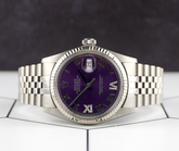 Rolex 36mm Datejust Steel Fluted Jubilee Purple Roman Dial Watch 16014